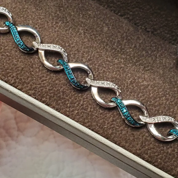 Sterling Blue White Diamond Infinity Bracelet - Picture 9 of 17
